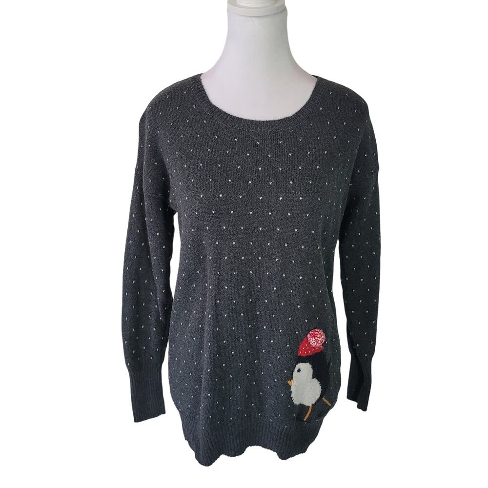 Wearing Your Heart On Your Sleeve	Size	M Grey Heart Polka Dot Penguin‎ Sweater